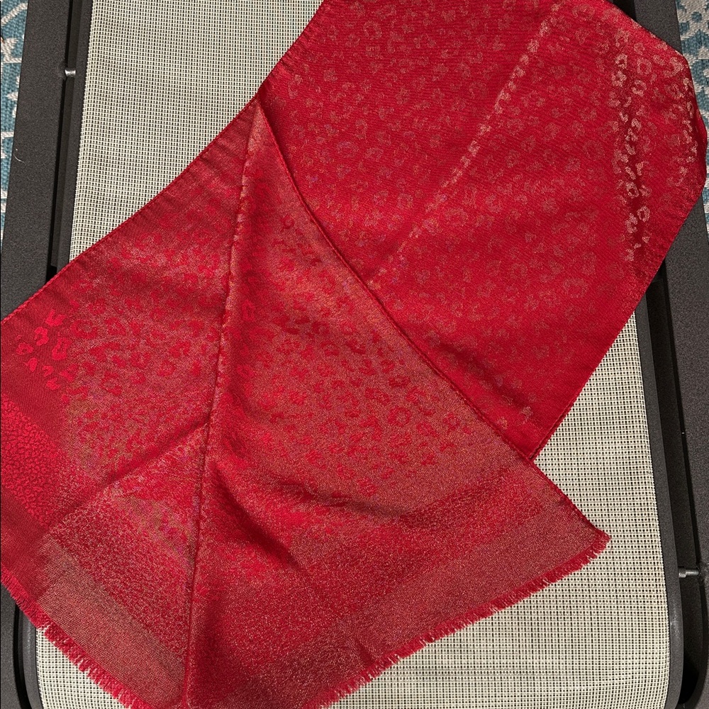 Red Leopard Silk/Wool Scarf with Lurex